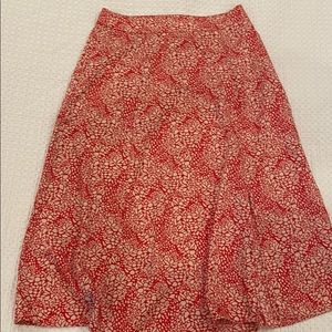 Red patterned midi-skirt, LOFT, size 6